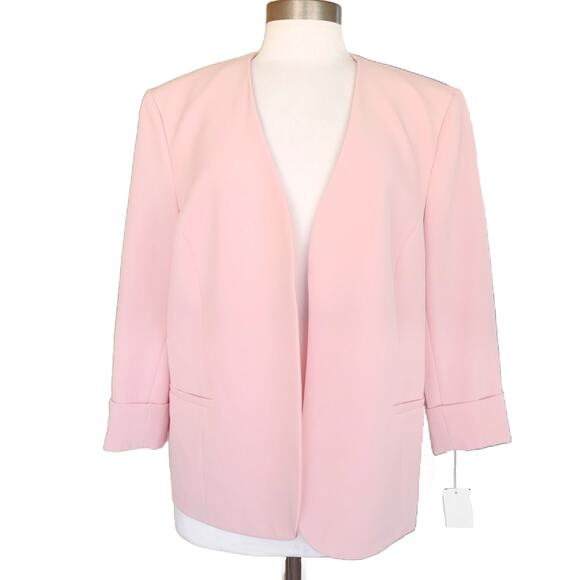 NEW Kasper Pastel Pink Collarless 3/4 Sleeve Open Front Jacket 18 Blazer Spring - Picture 2 of 10